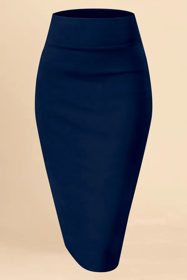 NavyBlue_Lycra_Pencil_Skirt_�_High_Waist_Bodycon_Fit,_Stretchable_&_Sleek_Midi_Skirt