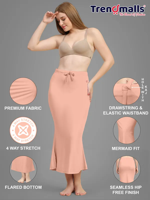 Peach_Solid_Drawstring_Mermaid_Skirt_for_Women