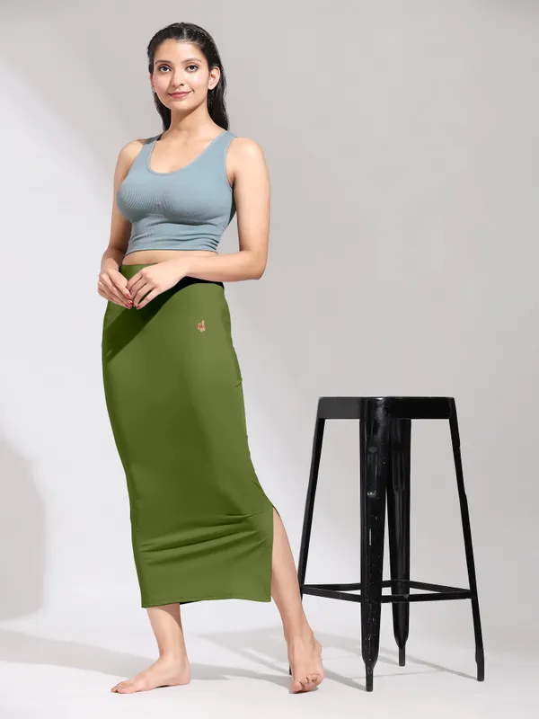 ArmyGreen_Polyester_Spandex_Stretchable_Straight_Saree_Shapewear_Petticoat_for_Women