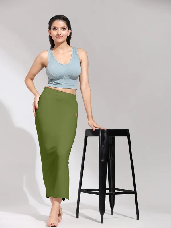 ArmyGreen_Polyester_Spandex_Stretchable_Straight_Saree_Shapewear_Petticoat_for_Women