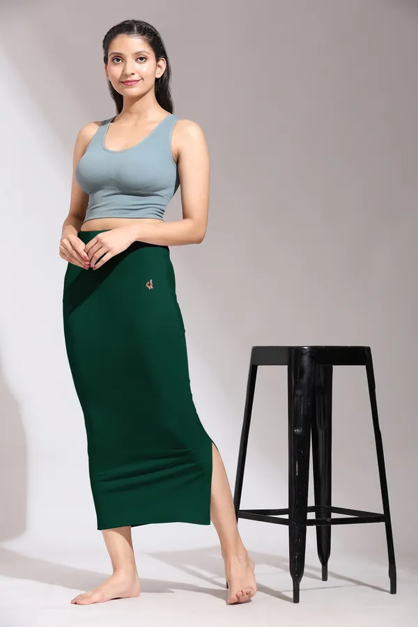 DarkGreen_Polyester_Spandex_Stretchable_Straight_Saree_Shapewear_Petticoat_for_Women
