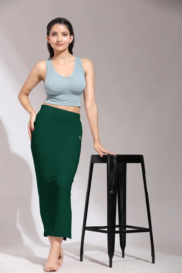 DarkGreen_Polyester_Spandex_Stretchable_Straight_Saree_Shapewear_Petticoat_for_Women