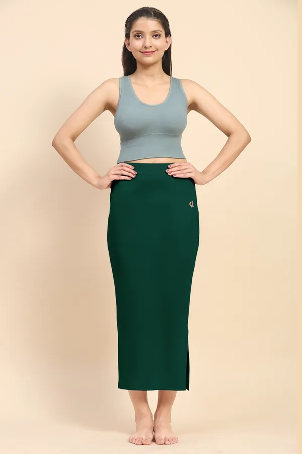 DarkGreen_Polyester_Spandex_Stretchable_Straight_Saree_Shapewear_Petticoat_for_Women