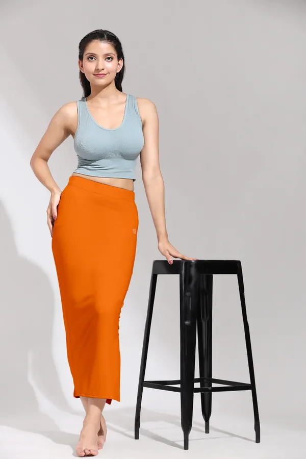 DarkOrange_Polyester_Spandex_Stretchable_Straight_Saree_Shapewear_Petticoat_for_Women