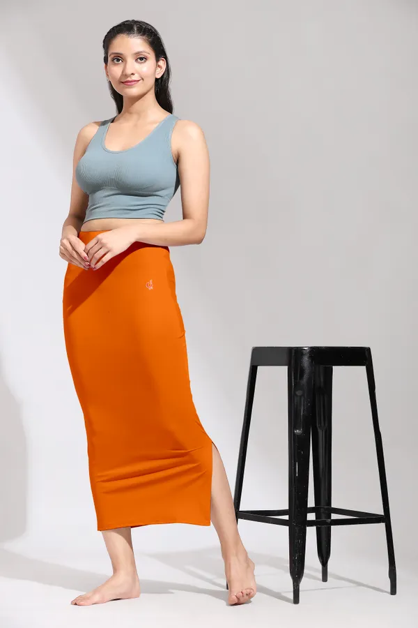 DarkOrange_Polyester_Spandex_Stretchable_Straight_Saree_Shapewear_Petticoat_for_Women