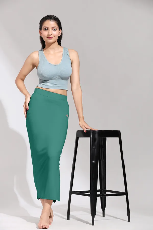 LightGreen_Polyester_Spandex_Stretchable_Straight_Saree_Shapewear_Petticoat_for_Women