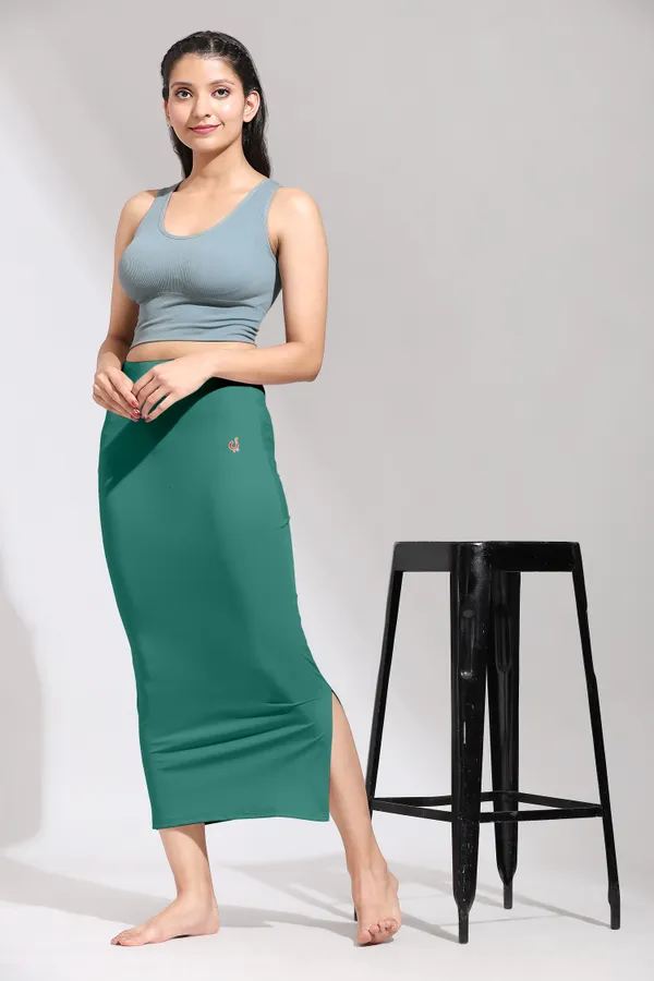 LightGreen_Polyester_Spandex_Stretchable_Straight_Saree_Shapewear_Petticoat_for_Women
