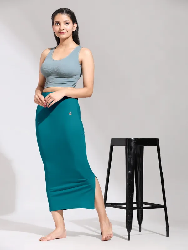 PeacockGreen_Polyester_Spandex_Stretchable_Straight_Saree_Shapewear_Petticoat_for_Women