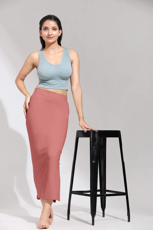 SalmonPink_Polyester_Spandex_Stretchable_Straight_Saree_Shapewear_Petticoat_for_Women