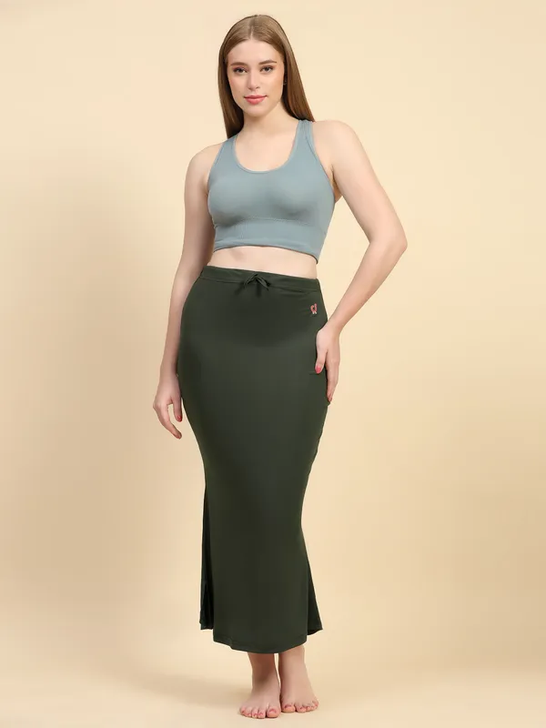 Olive_Green_Drawstring_Fishtail_Skirt_for_Women