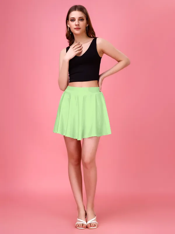 Palegreen_Flared_Skater_Mini_Skirt_with_Inner_Shorts_�_High_Waist,_Stretchable_&_Comfortable_Fit