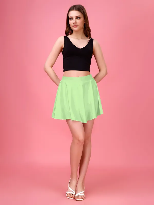 Palegreen_Flared_Skater_Mini_Skirt_with_Inner_Shorts_�_High_Waist,_Stretchable_&_Comfortable_Fit