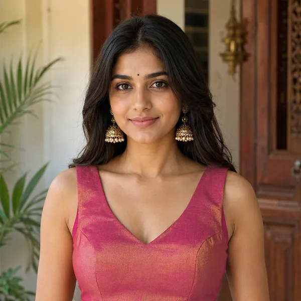Pink_Art_Silk_Stylish_V-Neck_Sleeveless_Plain_Saree_Blouse_For_Women