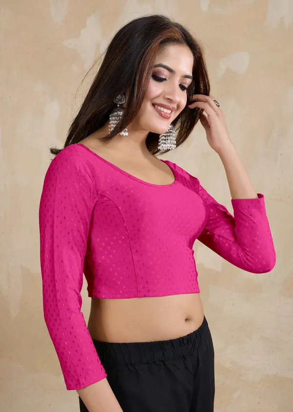 Pink_Dobby_Pure_Cotton_Elastin_Stretchable_Readymade_Blouse