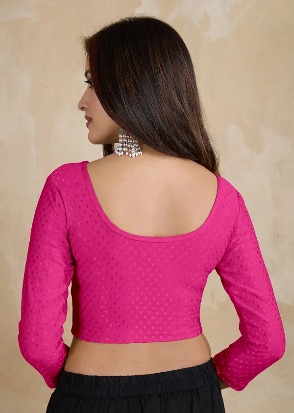 Pink_Dobby_Pure_Cotton_Elastin_Stretchable_Readymade_Blouse