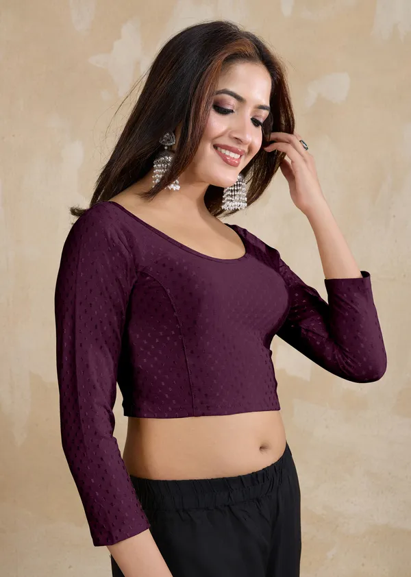 Purple_Dobby_Pure_Cotton_Elastin_Stretchable_Readymade_Blouse