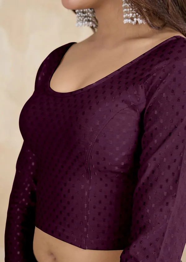 Purple_Dobby_Pure_Cotton_Elastin_Stretchable_Readymade_Blouse