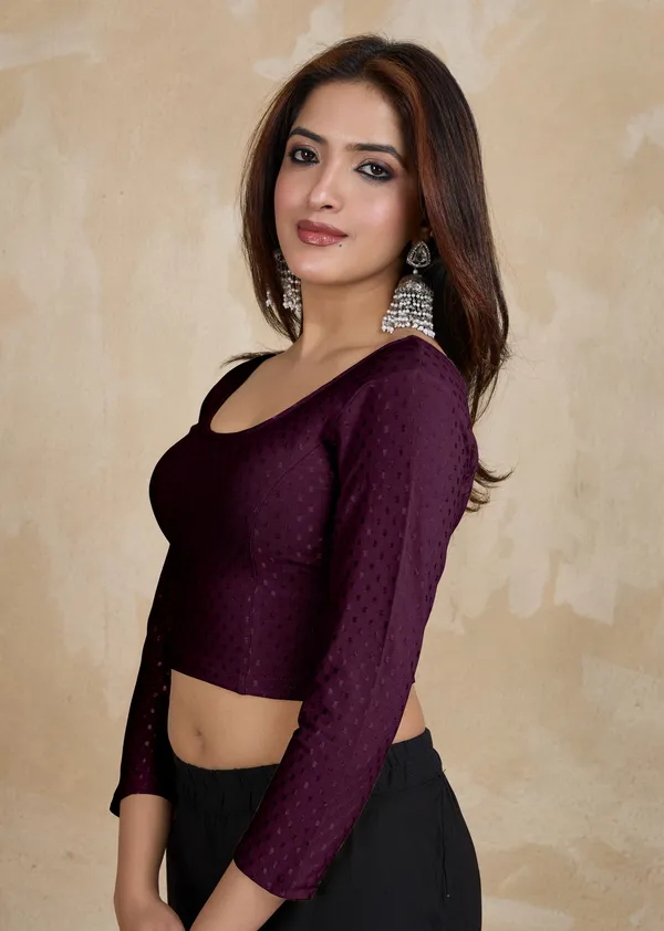 Purple_Dobby_Pure_Cotton_Elastin_Stretchable_Readymade_Blouse