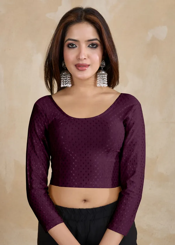 Purple_Dobby_Pure_Cotton_Elastin_Stretchable_Readymade_Blouse