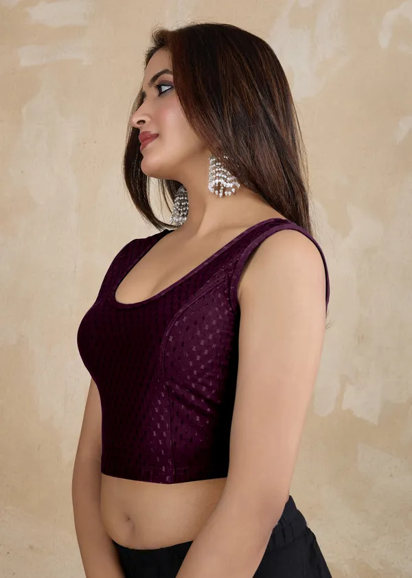 Purple_Dobby_Pure_Cotton_Elastin_Stretchable_Readymade_Blouse