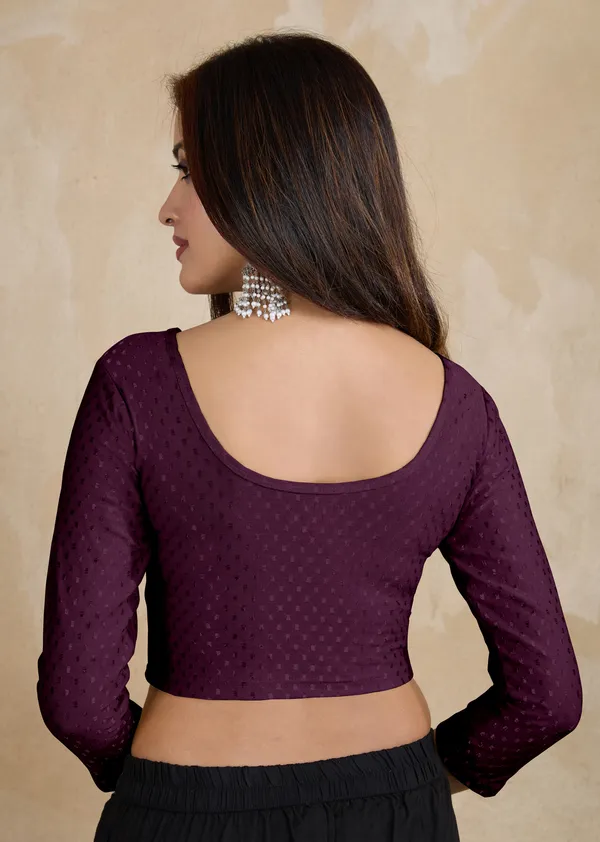 Purple_Dobby_Pure_Cotton_Elastin_Stretchable_Readymade_Blouse