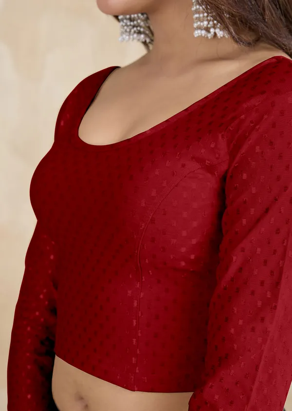 Red_Dobby_Pure_Cotton_Elastin_Stretchable_Readymade_Blouse