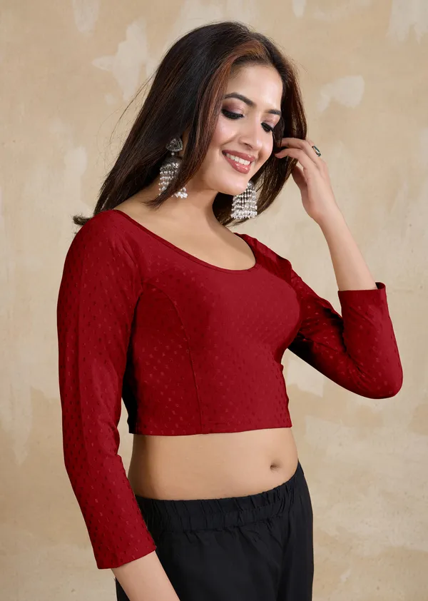 Red_Dobby_Pure_Cotton_Elastin_Stretchable_Readymade_Blouse