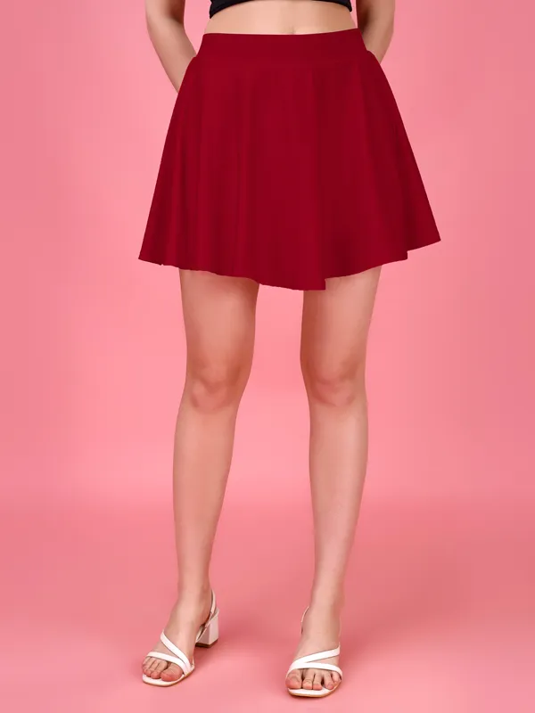 Red_Flared_Skater_Mini_Skirt_with_Inner_Shorts_�_High_Waist,_Stretchable_&_Comfortable_Fit