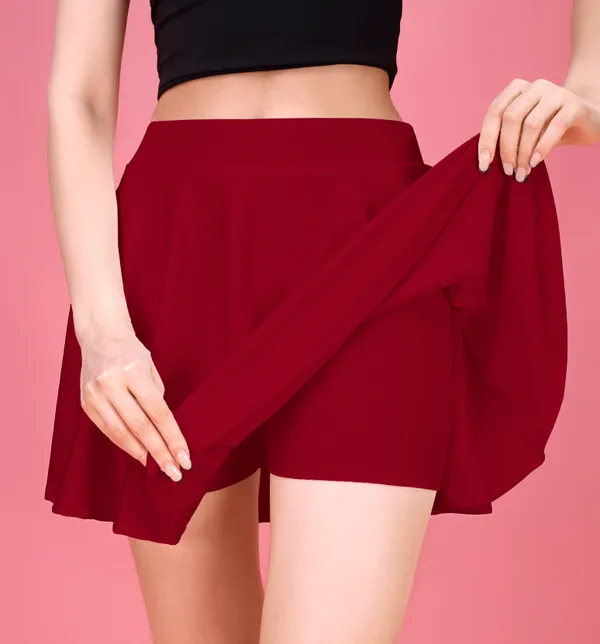 Red_Flared_Skater_Mini_Skirt_with_Inner_Shorts_�_High_Waist,_Stretchable_&_Comfortable_Fit
