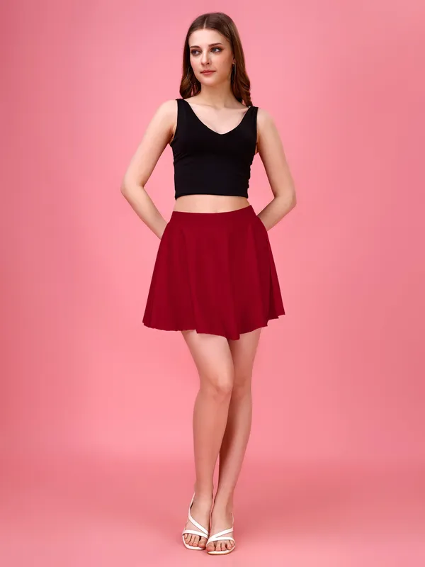 Red_Flared_Skater_Mini_Skirt_with_Inner_Shorts_�_High_Waist,_Stretchable_&_Comfortable_Fit