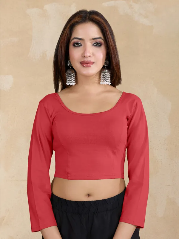 Red_Pure_Cotton_Elastane_Stretchable_Readymade_Blouse