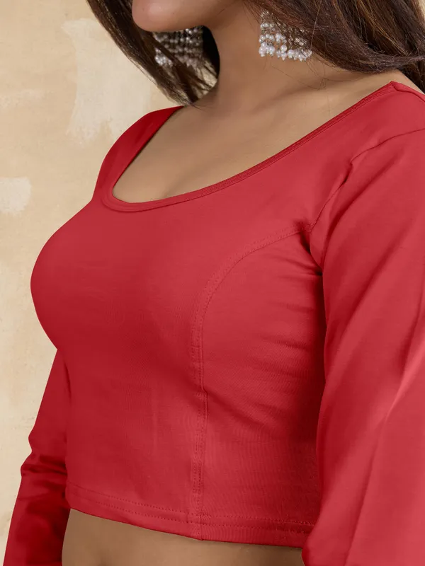 Red_Pure_Cotton_Elastane_Stretchable_Readymade_Blouse