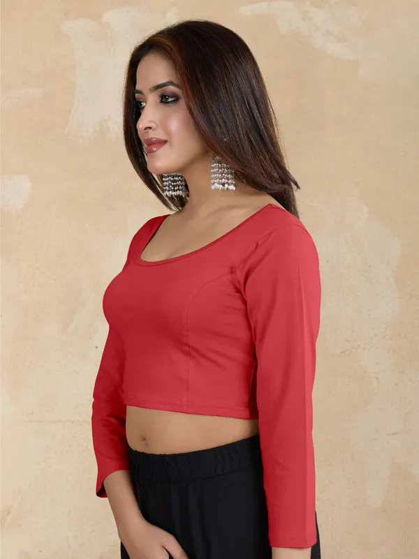 Red_Pure_Cotton_Elastane_Stretchable_Readymade_Blouse