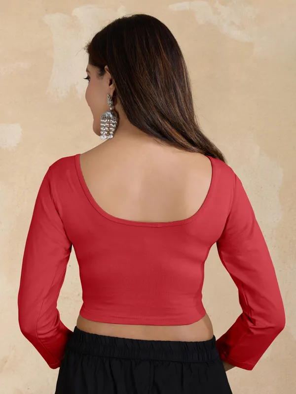 Red_Pure_Cotton_Elastane_Stretchable_Readymade_Blouse