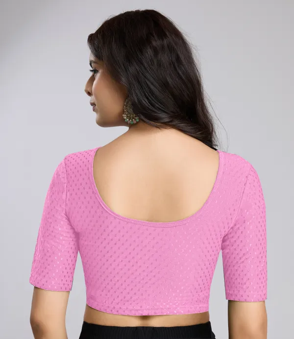 RosePink_Cotton_Lycra_Stretchable_Comfy_Round_Neck_Elbow_Sleeves_Saree_Blouse_Readymade