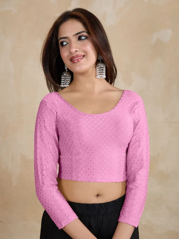 RosePink_Dobby_Pure_Cotton_Elastin_Stretchable_Readymade_Blouse