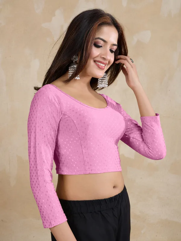 RosePink_Dobby_Pure_Cotton_Elastin_Stretchable_Readymade_Blouse