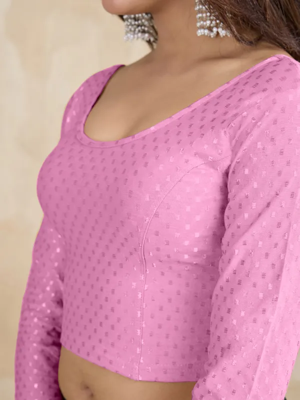 RosePink_Dobby_Pure_Cotton_Elastin_Stretchable_Readymade_Blouse