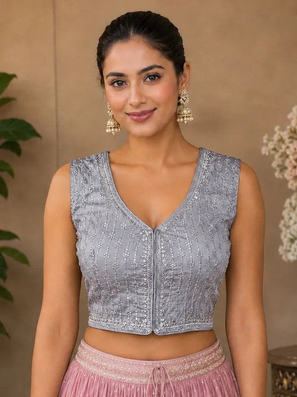 Silver_Dhupion_Silk_Embroidery_Sequence_Work_Blouse_Choli_Stylish_Saree_Blouse_Ready_to_Wear