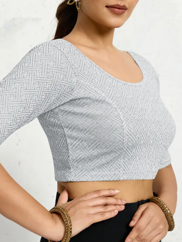 Silver_Polyester_Elastane_Zari_Stretchable_Ready_to_Wear_Blouse_for_women