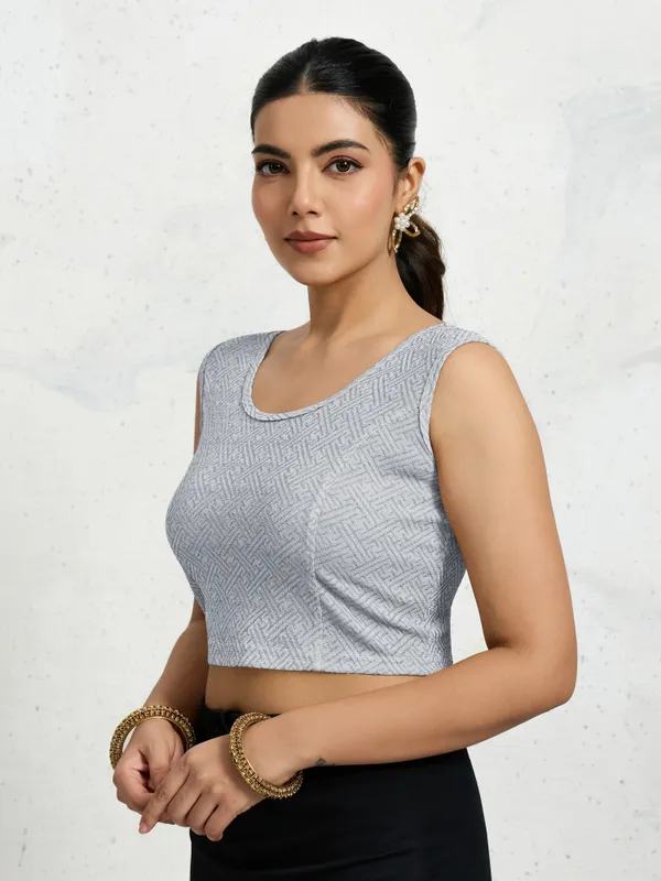 Silver_Polyester_Elastane_Zari_Stretchable_Sleeveless_Ready_to_Wear_blouse_for_women