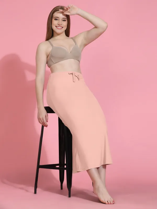 Peach_Solid_Fitted_Midi_Skirt_for_Women