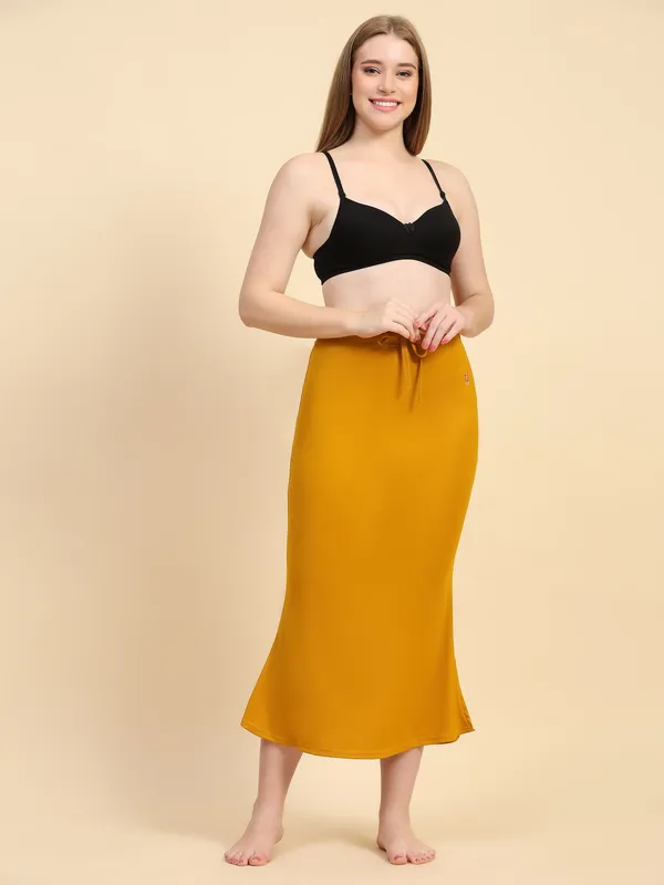 Yellow_Fitted_Drawstring_Long_Skirt_for_Women