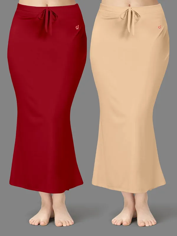 Red_And_Beige_Drawstring_Mermaid_Skirt_for_Women