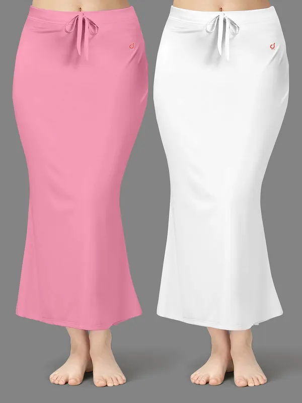 Pink_And_White_Drawstring_Fitted_Skirt_For_Women