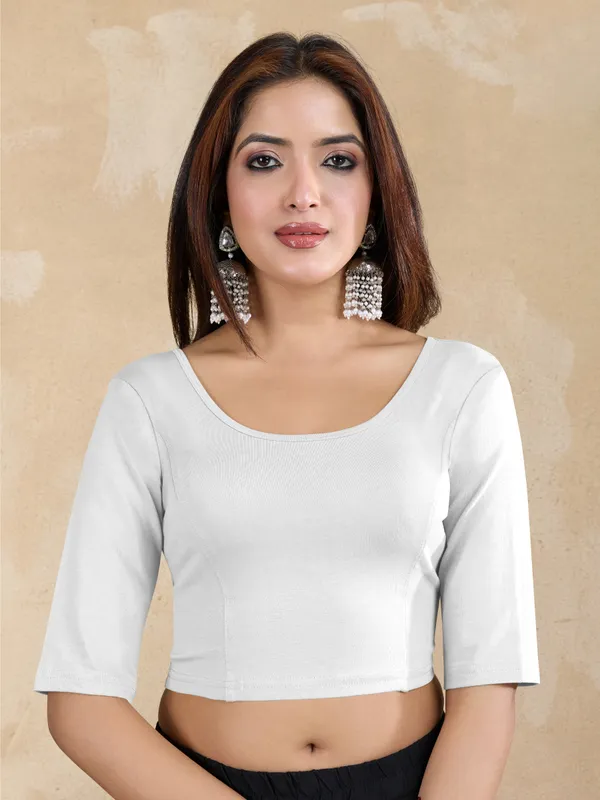 White_Cotton_Elastane_Stretchable_Readymade_Blouse