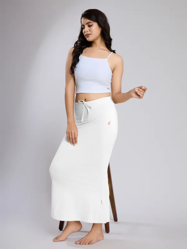 White_Cotton_Saree_Shapewear_Petticoat_�_Stretchable_Mermaid_Fit,_Drawstring_Waist