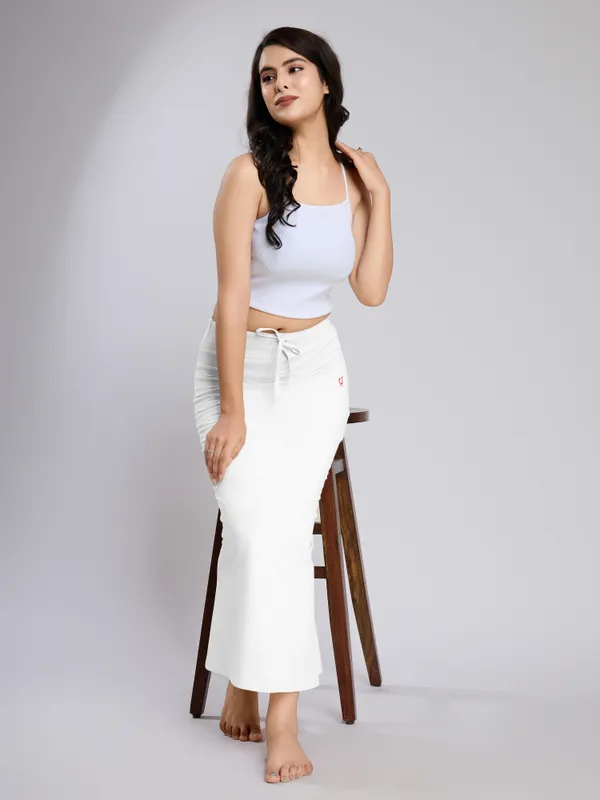 White_Cotton_Saree_Shapewear_Petticoat_�_Stretchable_Mermaid_Fit,_Drawstring_Waist