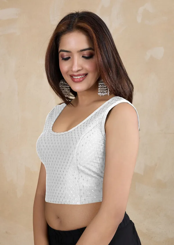 White_Dobby_Pure_Cotton_Elastin_Stretchable_Readymade_Blouse