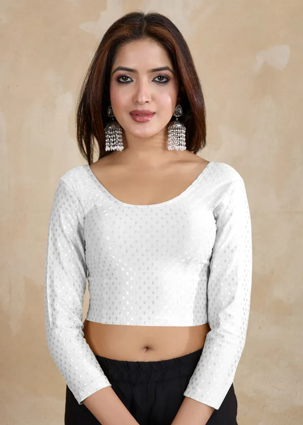 White_Dobby_Pure_Cotton_Elastin_Stretchable_Readymade_Blouse